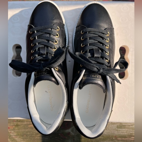 Cappelletti Capri Black Leather Sneakers Size EU 39/ 8.5 w/ Gold sketched Capri - Picture 3 of 10